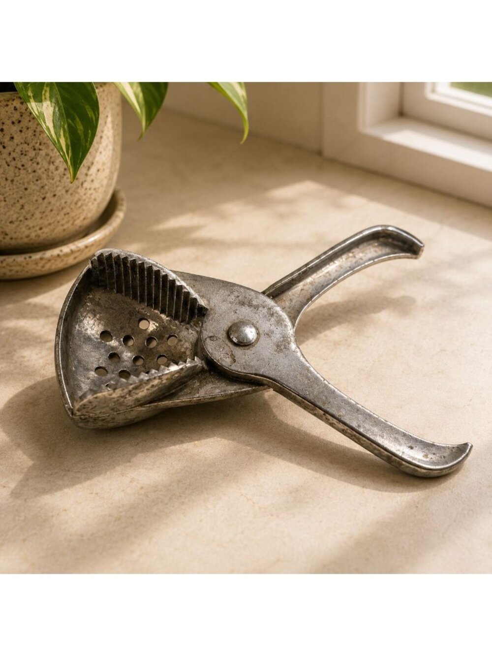Vintage Metal Lemon Squeezer Barware With Rustic Patina - Functional & Decorativ